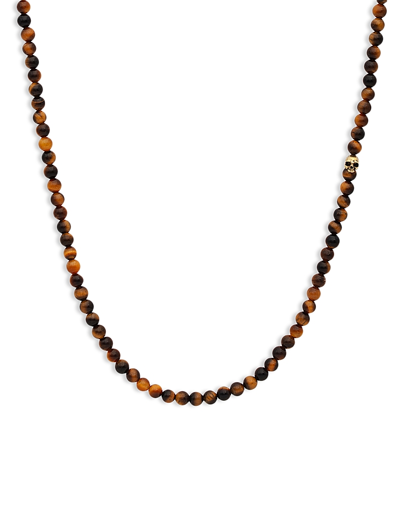 John Varvatos Men's Brass Skull Tiger Eye Bead Statement Necklace, 24 In Orange
