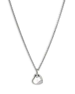 Silver Pebble Diamond Heart Pendant Necklace, 16-18