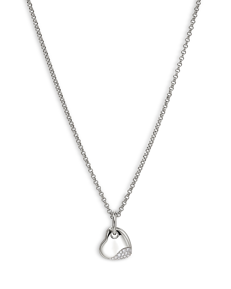 John Hardy Silver Pebble Diamond Heart Pendant Necklace, 16-18 In Silver