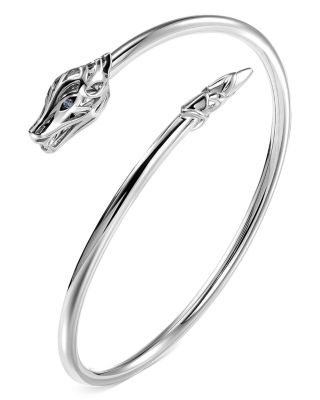 Sterling Silver Naga Blue Sapphire Dragon Cuff Bracelet