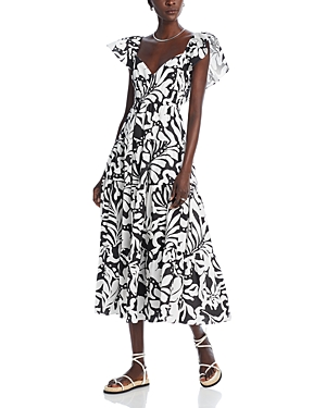 Aqua Printed Flutter Sleeve Tiered Midi Dress - 100% Exclusive