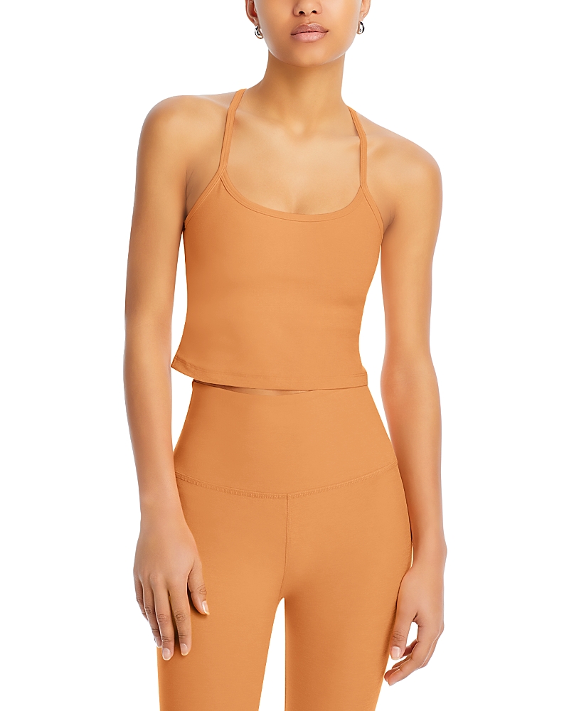 BEYOND YOGA SPACEDYE SLIM RACERBACK CROPPED TANK IN MARMALADE HEATHER
