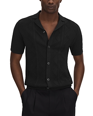 REISS FORTUNE BUTTON FRONT CAMP COLLAR SHORT SLEEVE SWEATER
