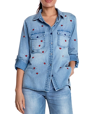 Love Wing Embroidered Denim Shirt