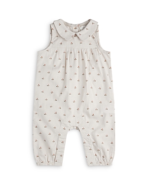 Firsts By Petit Lem Girls' Linen & Cotton Tulip Print Sleeveless Coverall - Baby In Beige