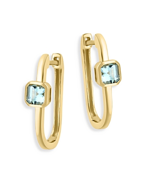 Bloomingdale's Aquamarine Oval Hoop Earrings In 14k Yellow Gold In Blue/gold