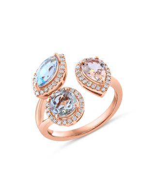 Bloomingdale's Fine Collection Prasiolite, Blue Topaz, Morganite, & Diamond Halo Cuff Ring in 14K Rose Gold