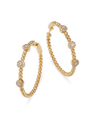 Bloomingdale's Fine Collection - Diamond Beaded Medium Hoop Earrings in 14K Yellow Gold, 0.55 tcw