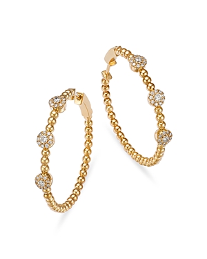 Shop Bloomingdale's Diamond Cluster Beaded Medium Hoop Earrings In 14k Yellow Gold, 0.55 Ct. T.w.