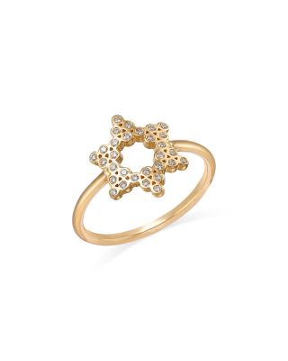 Zoë Chicco - 14K Yellow Gold Small Diamond Bezel Star of David Ring, 0.15 tcw