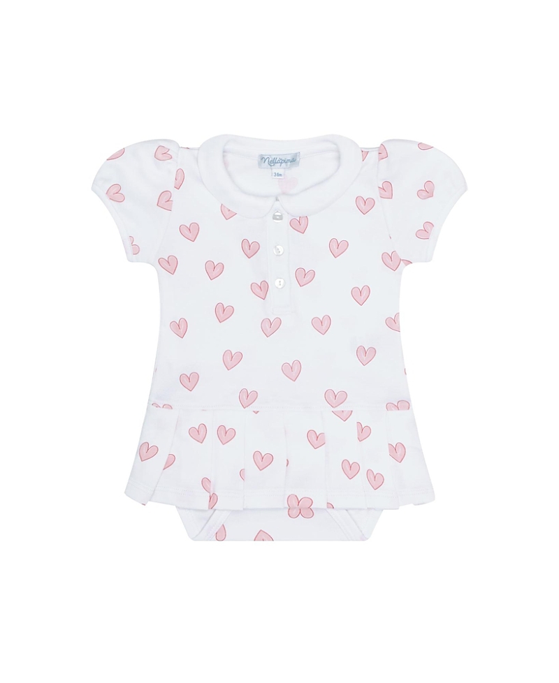 Nellapima Girls' Blue Heart Print Onesie Dress - Baby In Pink Heart Print