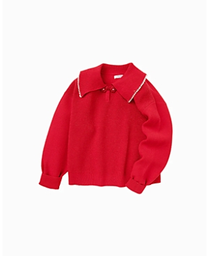 Shop Balabala Girls' Bunny Graphic Lapel Sweater - Little Kid, Big Kid In Red