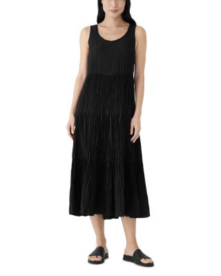 Crinkle Silk Tiered Midi Dress