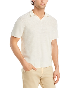 Shop Onia Open Collar Short Sleeve Linen Polo Shirt In White