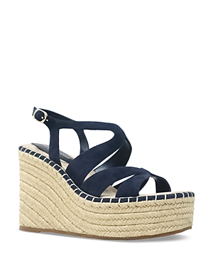 Shop Kenneth Cole Women's Solace Strappy Espadrille Platform Wedge Sandals In Navy Suede