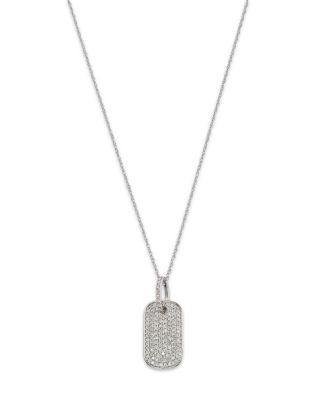 Diamond Dog Tag Pendant Necklace in 14K White Gold, 0.50 tcw