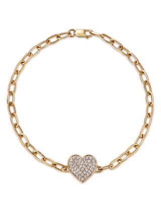 Bloomingdale's Fine Collection Diamond Pave Heart Oval Link Bracelet in 14K Yellow Gold, 0.25 ct. t. w.