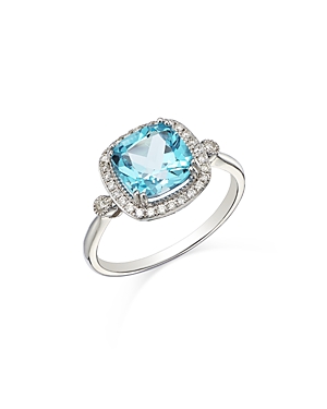 Shop Bloomingdale's Blue Topaz & Diamond Cushion Halo Ring In 14k White Gold In Blue/white