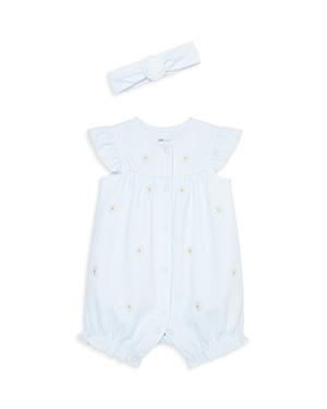 Shop Little Me Girls' Daisy Cotton Romper With Headband - Baby In Blue