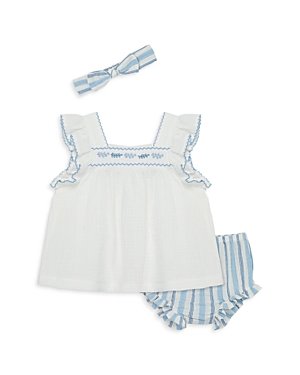 Shop Little Me Girls' Sprigs Cotton 2 Pc Sunsuit Set With Headband - Baby In Blue