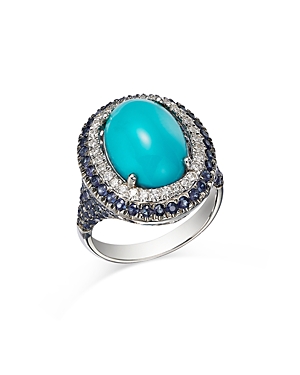 Bloomingdale's Turquoise, Sapphire, and Diamond Ring in 14K White Gold