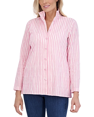 Shop Foxcroft Carolina Striped Crinkle Shirt In Softshell Pink