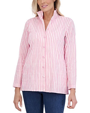 Foxcroft Carolina Gingham Crinkled Cotton Blend Button-up Shirt In Softshell Pink