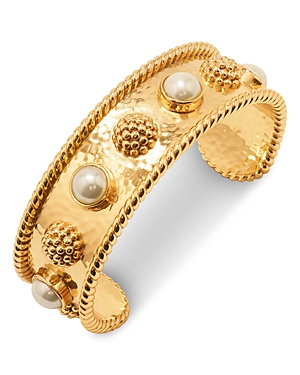 Capucine De Wulf Berry & Jade Cuff Bracelet In 18k Gold Plated In Gold/pearl