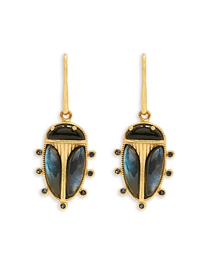 Capucine De Wulf Scarab Petite Labradorite & Onyx Drop Earrings In Multi
