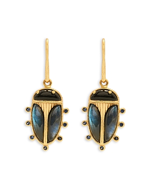 Scarab Petite Labradorite & Onyx Drop Earrings