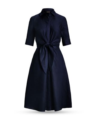 Petites Tie Front Linen Shirt Dress