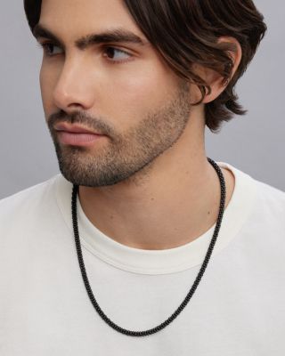 Men's Sterling Silver Anthem Black Ceramic Caviar Bead Necklace, 20" - Exclusive