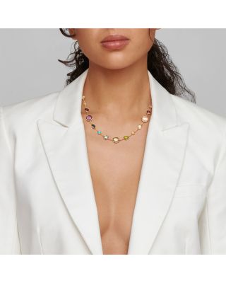 18K Yellow Gold Lollipop Lollitini Clear Quartz, Mother of Pearl, Green Gold Citrine, Peridot, Green Agate, Blue Topaz, Turquoise, London Blue Topaz, Amethyst & Pink Tourmaline Short Necklace, 18"