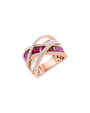 Shop Bloomingdale's Ruby & Diamond Crossover Ring In 14k Rose Gold In Pink