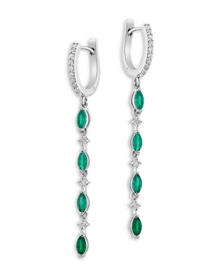 Bloomingdale's Fine Collection - Emerald & Diamond Dangle Hoop Drop Earrings in 14K White Gold