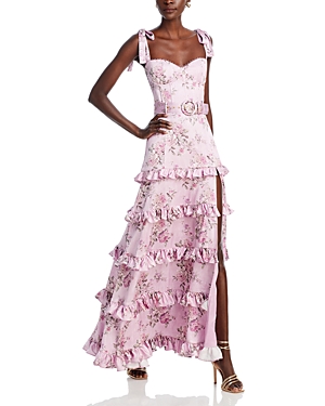 Shop V. Chapman Lisianthus Sleeveless Ruffled Corset Gown In Lilac Tapestry Rose