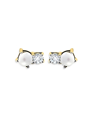 Shop Aqua Cultured Freshwater Pearl & Cubic Zirconia Stud Earrings In White/gold
