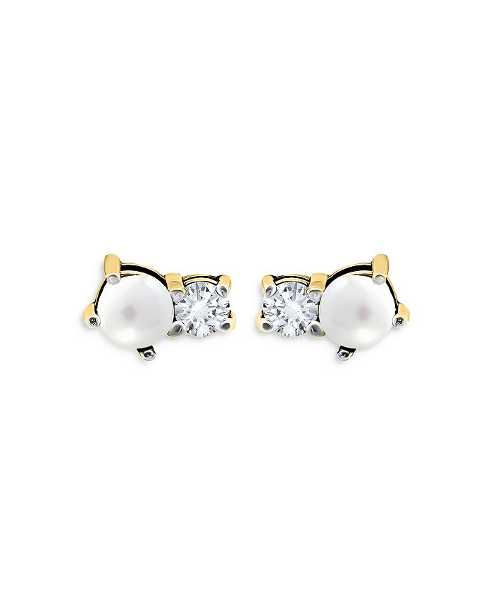 White Freshwater Pearl Stud Earrings With Triangle Cubic Zirconia main image 0