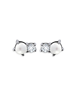 Shop Aqua Cultured Freshwater Pearl & Cubic Zirconia Stud Earrings In White/silver