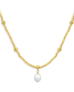Aqua Cultured Freshwater Pearl Pendant Necklace in 18K Gold Plated Sterling Silver, 16-18 - 100% Exc