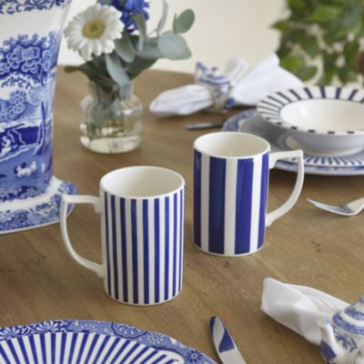 Blue Italian Steccato Narrow Stripe Mugs, Set of 4