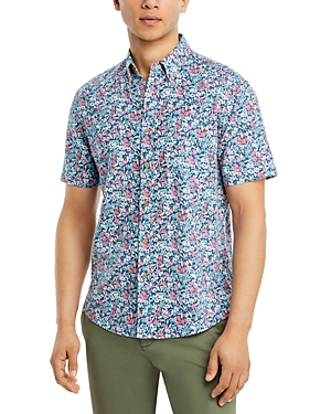 Shop Faherty Breeze Short Sleeve Printed Button Front Shirt In Seafoam Beach Blossom