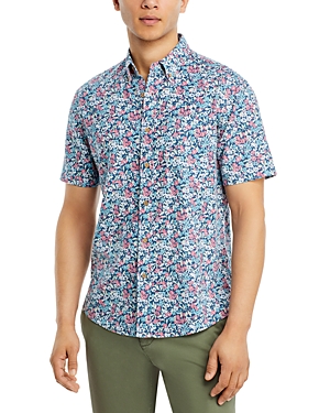 Faherty Breeze Short Sleeve Printed Button Front Shirt In Seafoam Beach Blossom