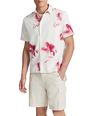 Shop Vince Regular Fit Faded Floral Short Sleeve Shirt In Dark Pink Blue