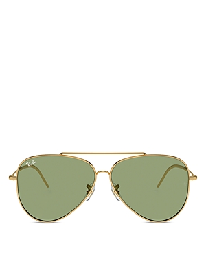 Shop Ray Ban Ray-ban Aviator Reverse Sunglasses, 59mm In Gold/green Solid