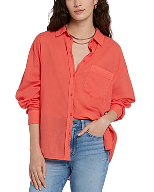 Shop 7 For All Mankind Button Front Cotton Shirt In Grapefruit