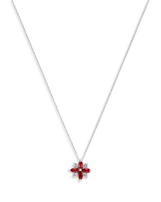 Bloomingdale's Fine Collection Ruby & Diamond Flower Pendant Necklace in 14K White Gold, 16