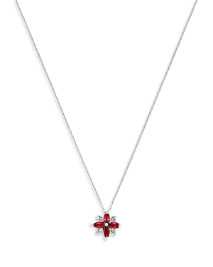 Bloomingdale's Ruby & Diamond Flower Pendant Necklace In 14k White Gold, 16 In Red/white