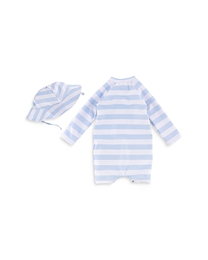 Miniclasix Boys' Striped Swimsuit Romper And Hat Set - Baby In Blue