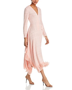 Shop Misook Fringe Trim Midi Wrap Dress In Porcelain Pink